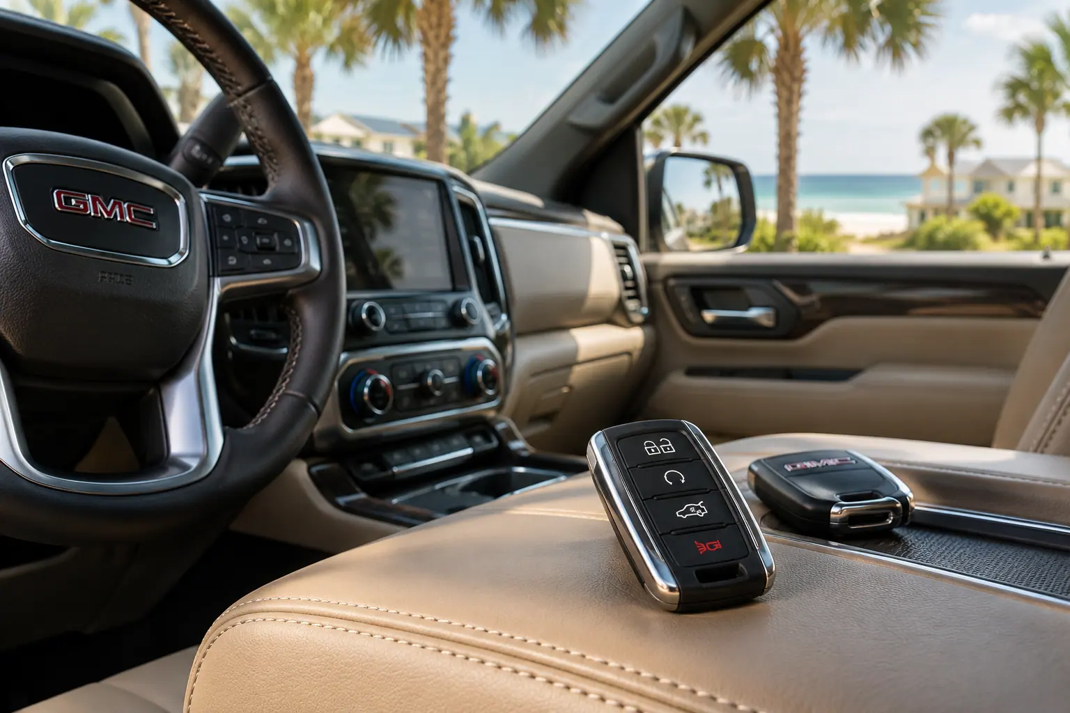 Illustrative GMC key and Yukon in a coastal setting