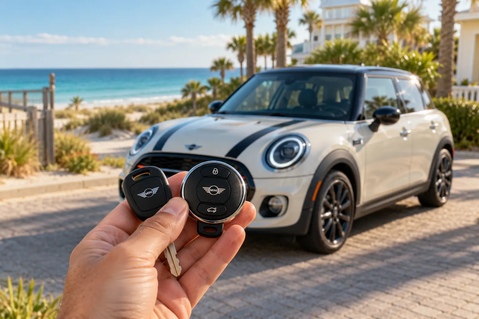 Illustrative MINI key and Cooper in a coastal setting
